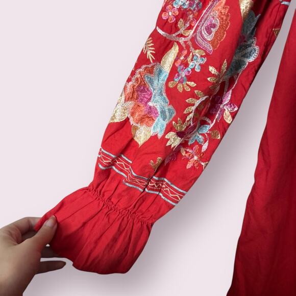 Free People Fleur Du Jour Embroidered Floral Dress in Red - Picture 5 of 7